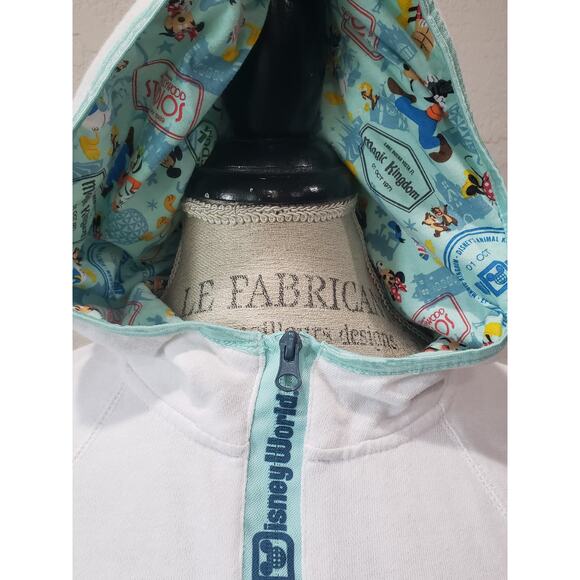 Disney Parks Walt World Character White Pullover Zip Front Hooded Pocket Sweater - Picture 2 of 8